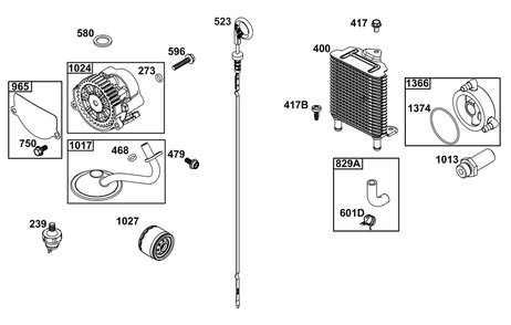 Lubrication Group Diagram and Parts List for 613477-4212-J1 400000 - 699999 Briggs and Stratton Engine